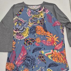 LuLaRoe Multicolor Graphic Top with Gray Trim